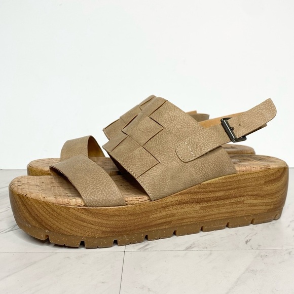 New! Korks Kork Ease Fraya Tan Faux Leather Platform Wedge Sandal 9M - Picture 1 of 15
